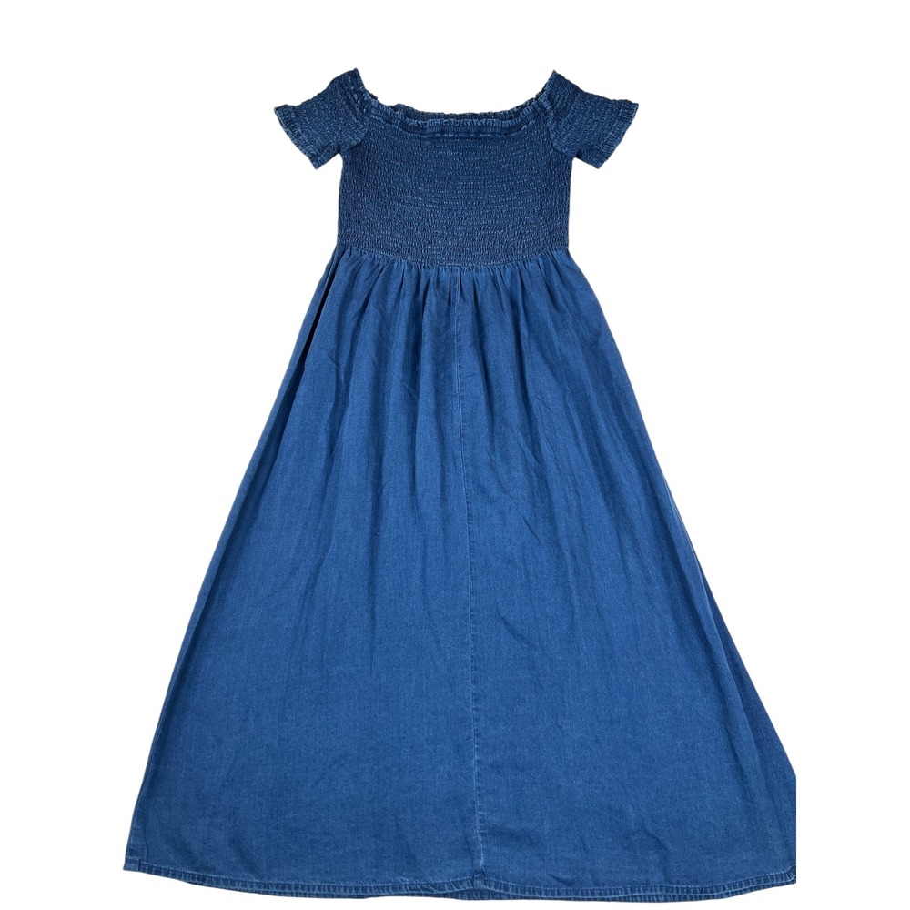 Old Navy S Chambray Smocked Dress Blue Off Shoulder Short Sleeve